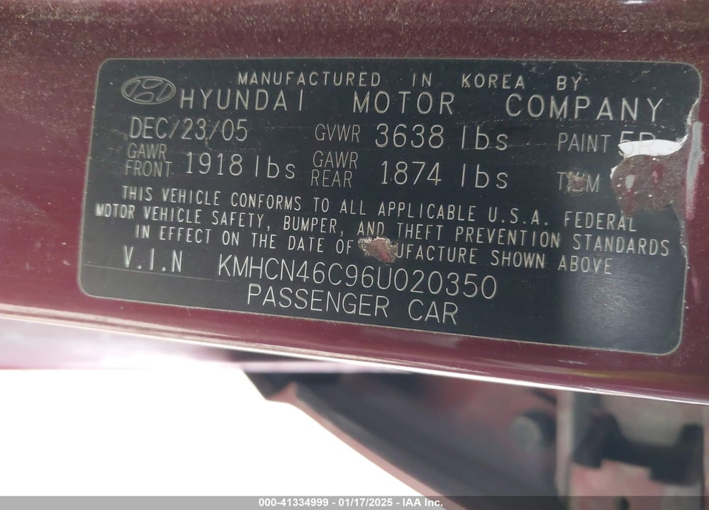 2006 HYUNDAI ACCENT VIN: KMHCN46C96U020350