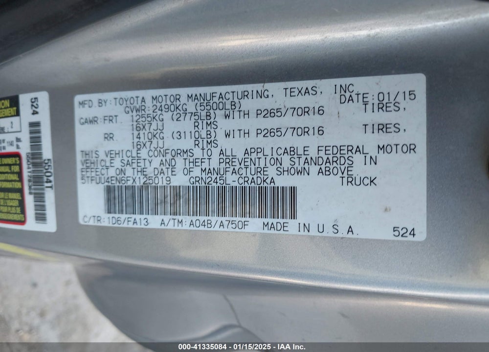 2015 TOYOTA TACOMA ACCESS CAB/TRD PRO VIN: 5TFUU4EN6FX125019