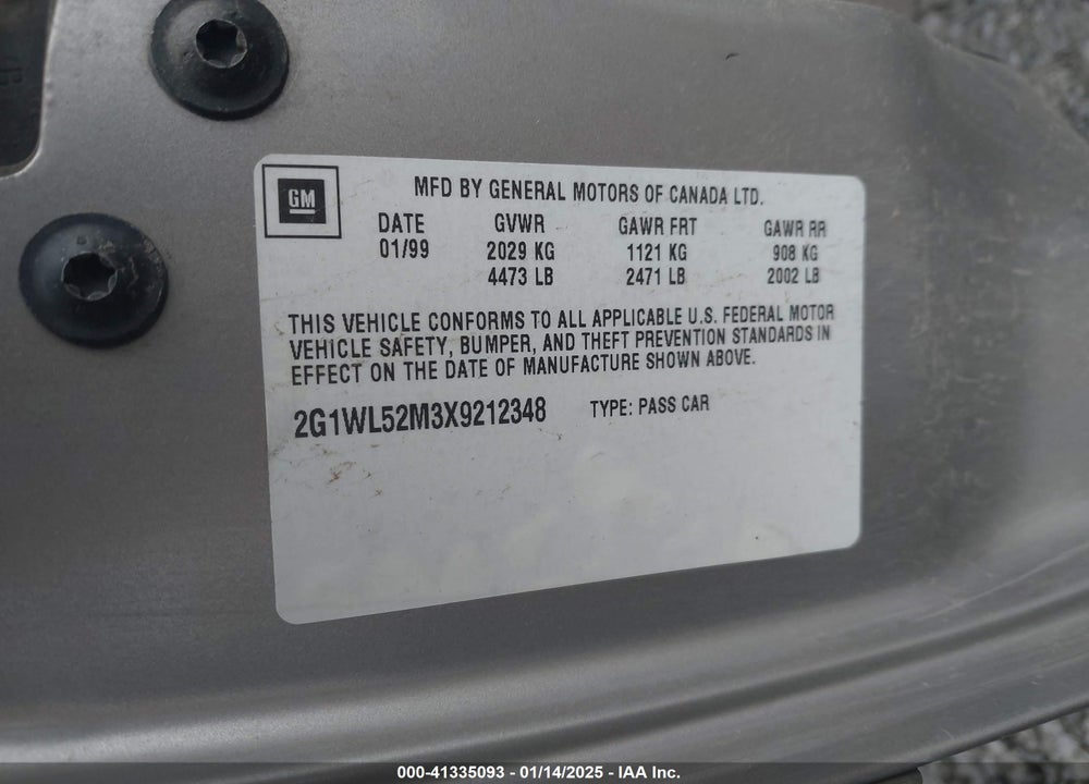 1999 CHEVROLET LUMINA LS VIN: 2G1WL52M3X9212348