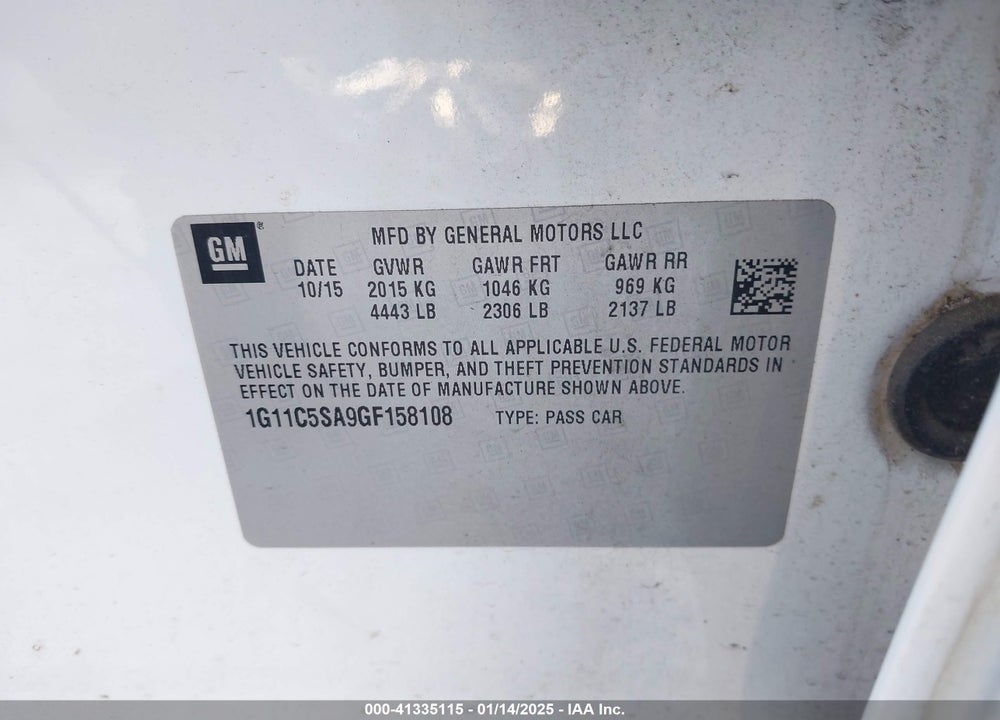2016 CHEVROLET MALIBU LIMITED VIN: 1G11C5SA9GF158108
