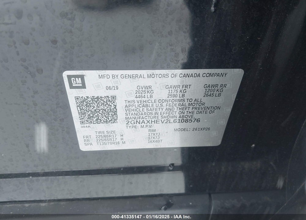 2020 CHEVROLET EQUINOX FWD LS VIN: 2GNAXHEV2L6108576