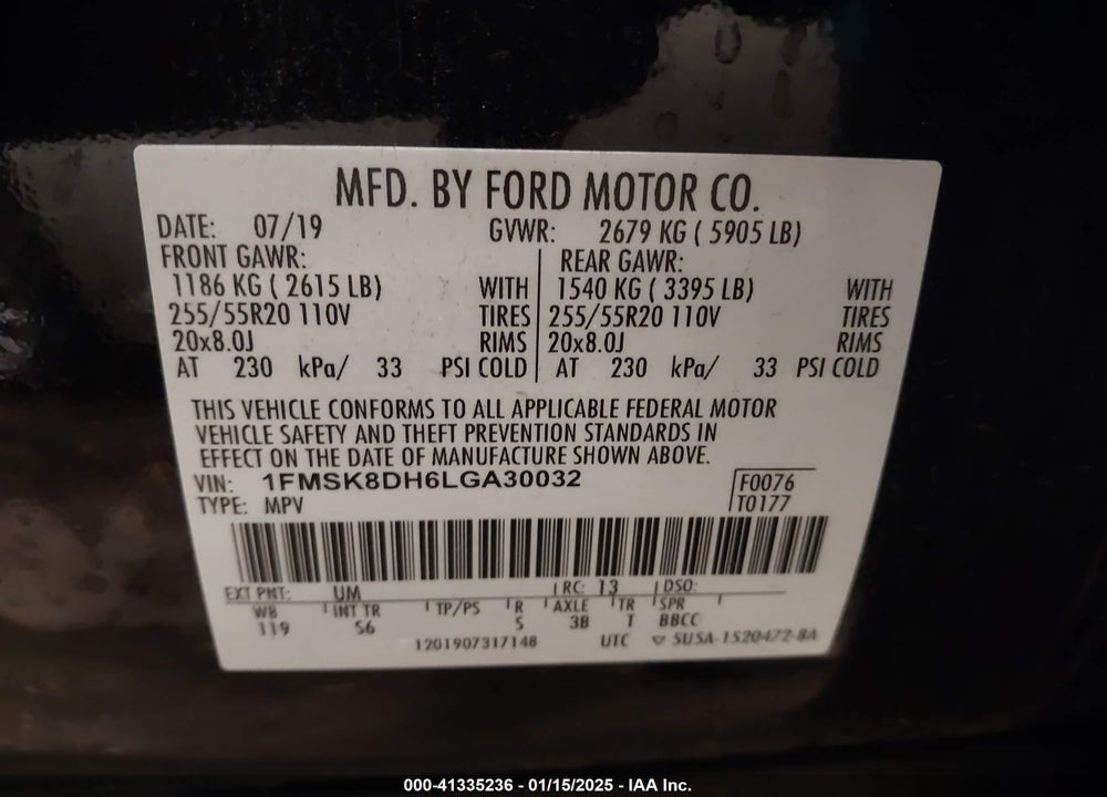 2020 FORD EXPLORER XLT VIN: 1FMSK8DH6LGA30032