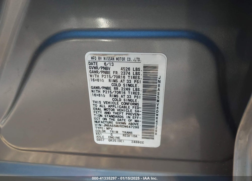 2013 NISSAN ROGUE S VIN: JN8AS5MV6DW647298