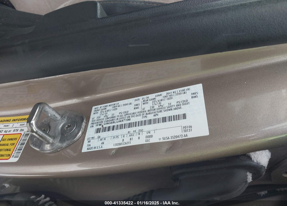 2020 FORD ESCAPE SE VIN: 1FMCU9G68LUA97196