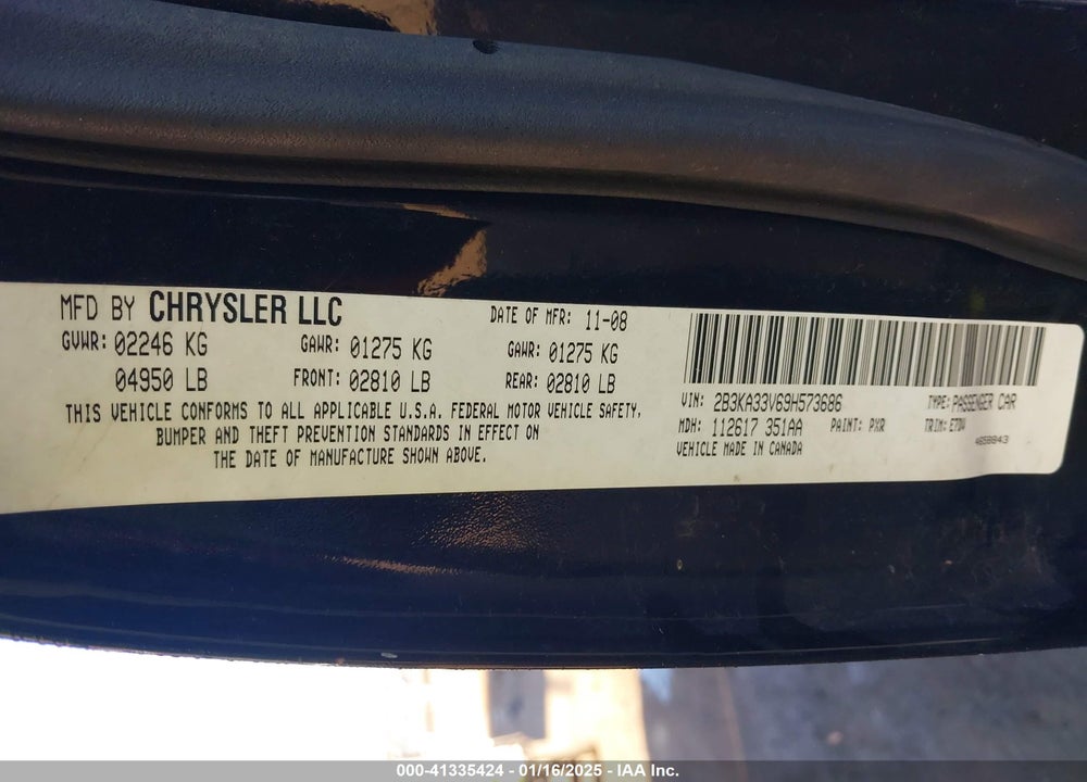 2009 DODGE CHARGER SXT VIN: 2B3KA33V69H573686