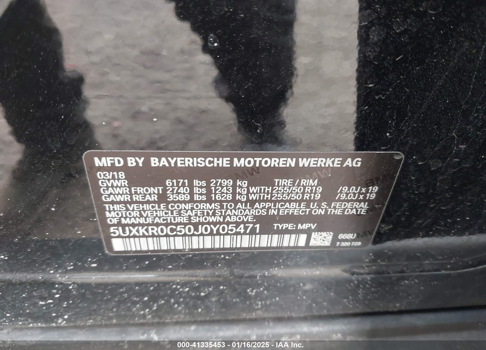 2018 BMW X5 XDRIVE35I VIN: 5UXKR0C50J0Y05471