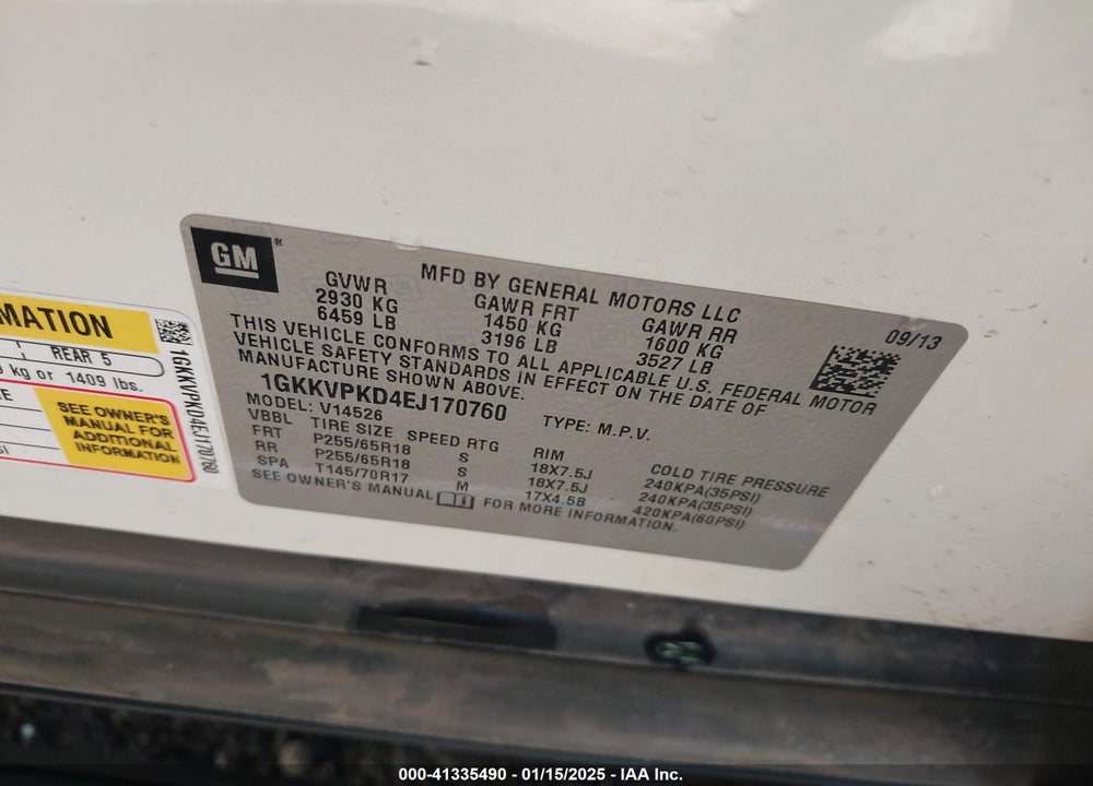2014 GMC ACADIA SLE-2 VIN: 1GKKVPKD4EJ170760