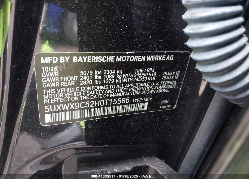 2017 BMW X3 XDRIVE28I VIN: 5UXWX9C52H0T15586