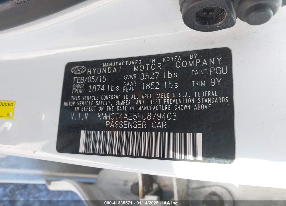 2015 HYUNDAI ACCENT GLS VIN: KMHCT4AE5FU879403