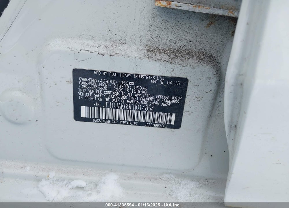 2015 SUBARU IMPREZA 2.0I PREMIUM VIN: JF1GJAK69FH014854