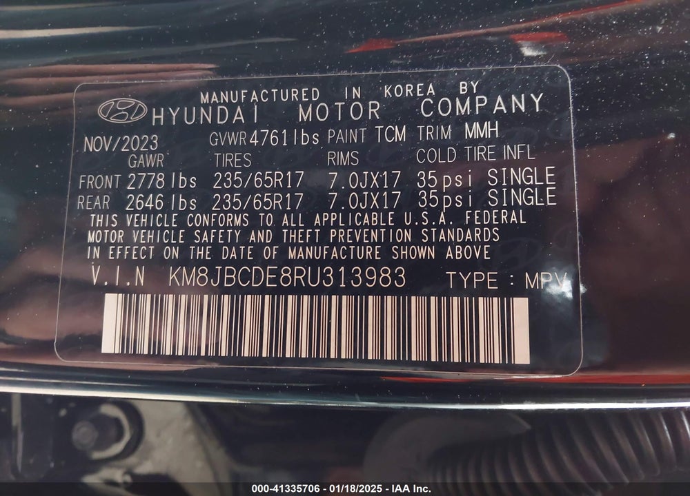 2024 HYUNDAI TUCSON SEL VIN: KM8JBCDE8RU313983