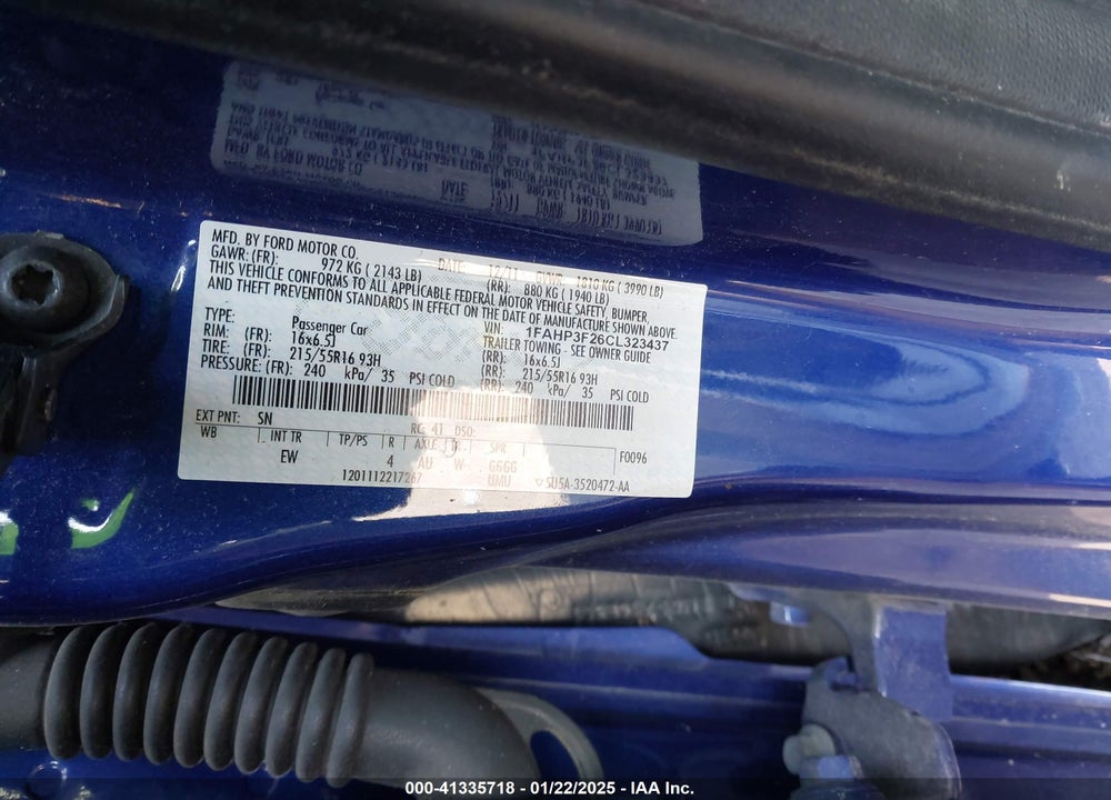 2012 FORD FOCUS VIN: 1FAHP3F26CL323437