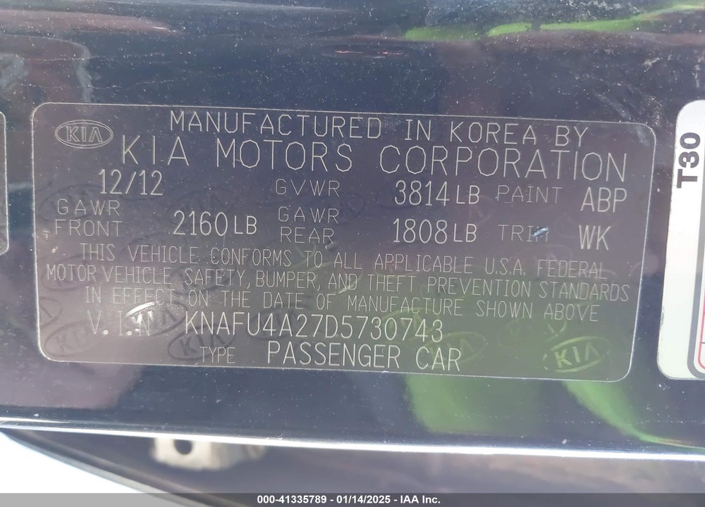 2013 KIA FORTE EX VIN: KNAFU4A27D5730743