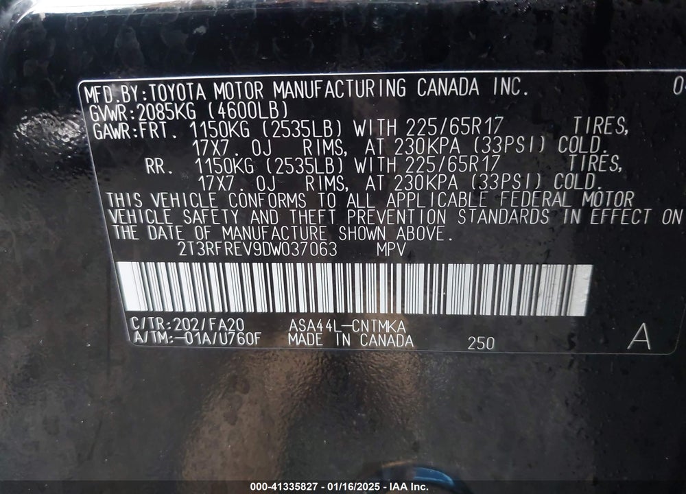 2013 TOYOTA RAV4 XLE VIN: 2T3RFREV9DW037063