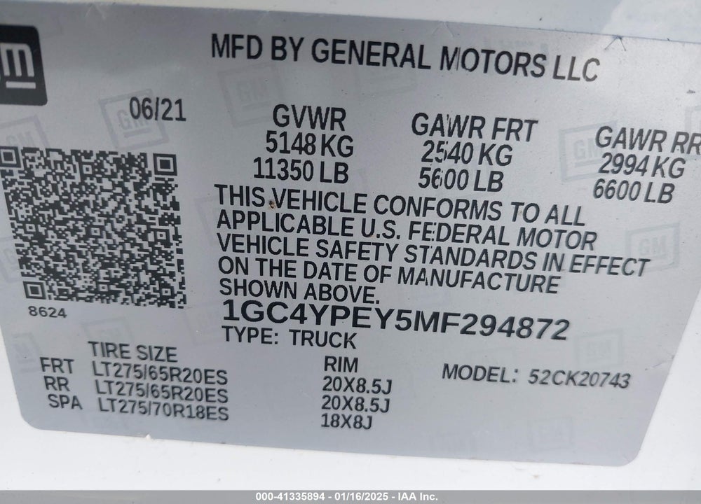 2021 CHEVROLET SILVERADO 2500HD 4WD STANDARD BED LTZ VIN: 1GC4YPEY5MF294872