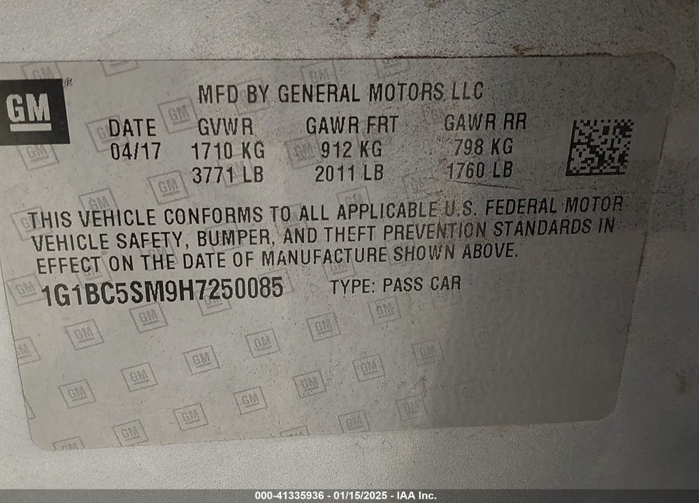 2017 CHEVROLET CRUZE VIN: 1G1BC5SM9H7250085