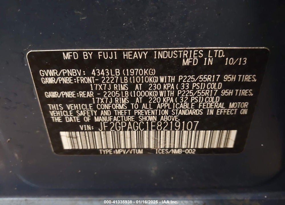 2014 SUBARU XV CROSSTREK 2.0I LIMITED VIN: JF2GPAGC1E8219107