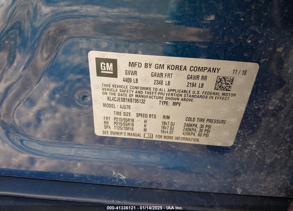 2019 BUICK ENCORE AWD PREFERRED VIN: KL4CJESB1KB795132