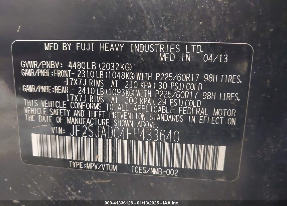 2014 SUBARU FORESTER 2.5I PREMIUM VIN: JF2SJADC4EH433640