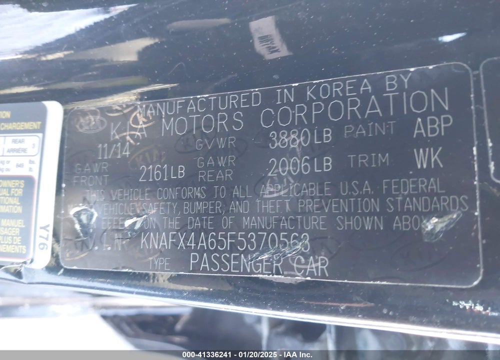 2015 KIA FORTE VIN: KNAFX4A65F5370563