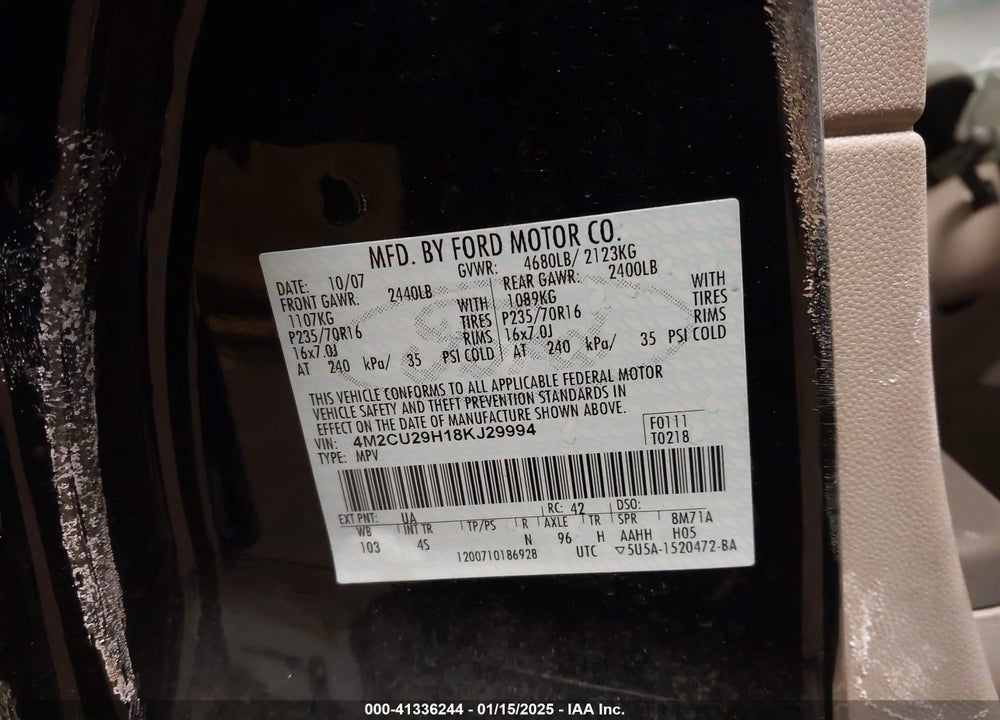 2008 MERCURY MARINER HYBRID VIN: 4M2CU29H18KJ29994