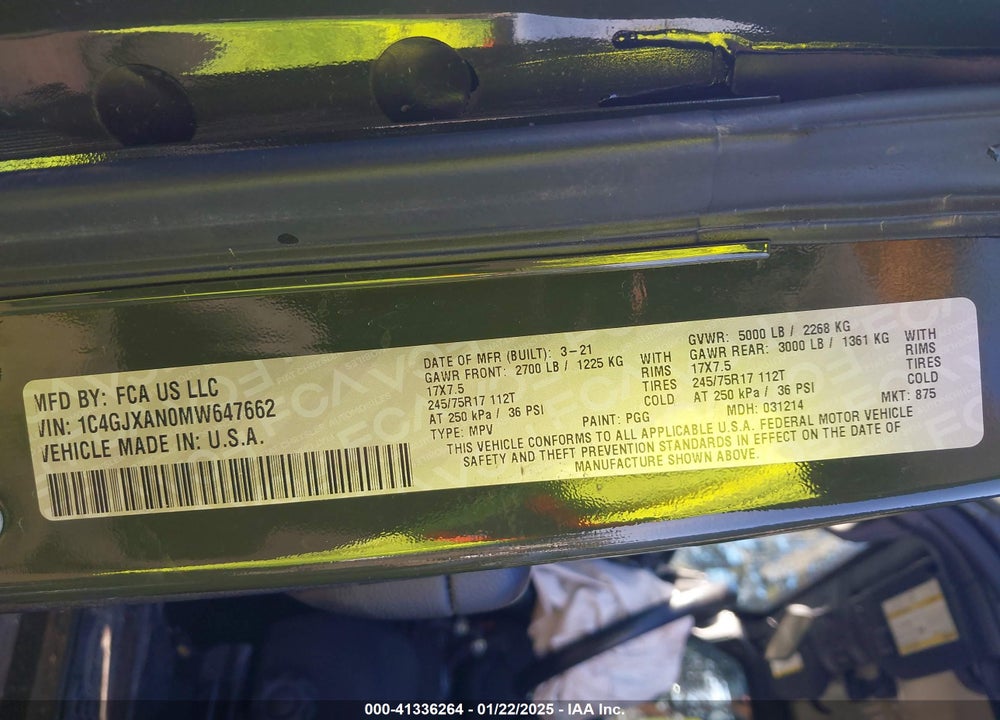 2021 JEEP WRANGLER SPORT S 4X4 VIN: 1C4GJXAN0MW647662