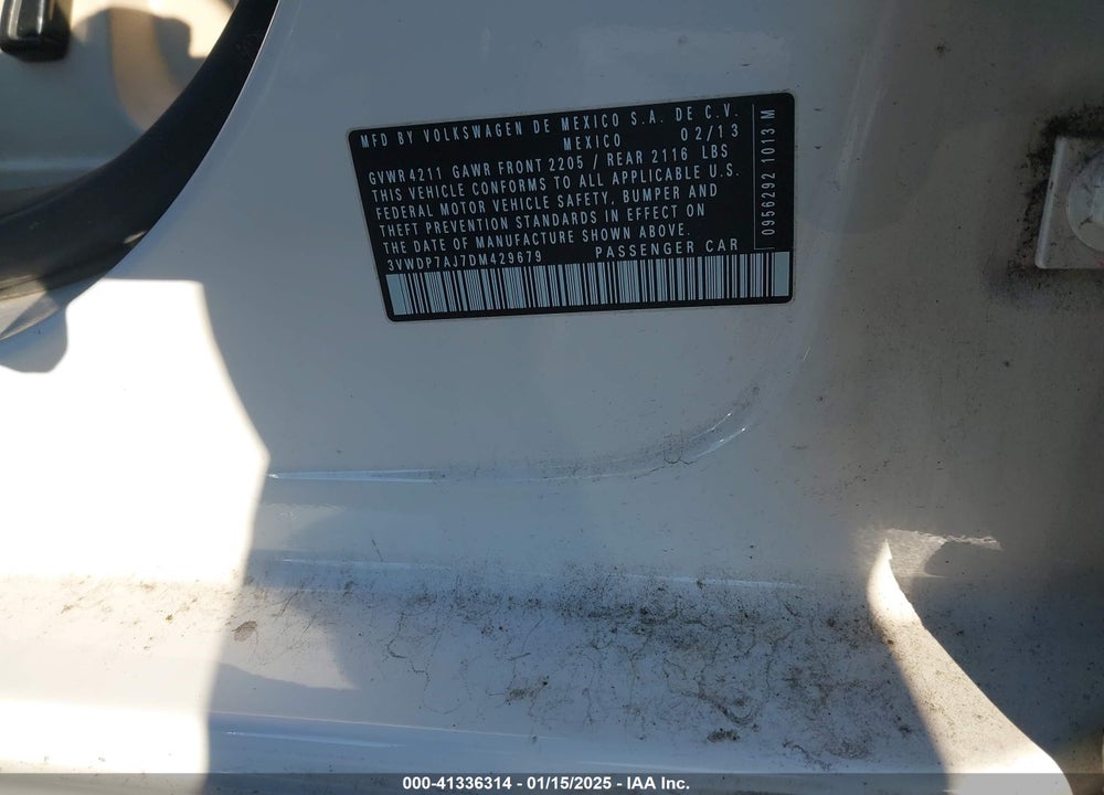 2013 VOLKSWAGEN JETTA 2.5L SE VIN: 3VWDP7AJ7DM429679
