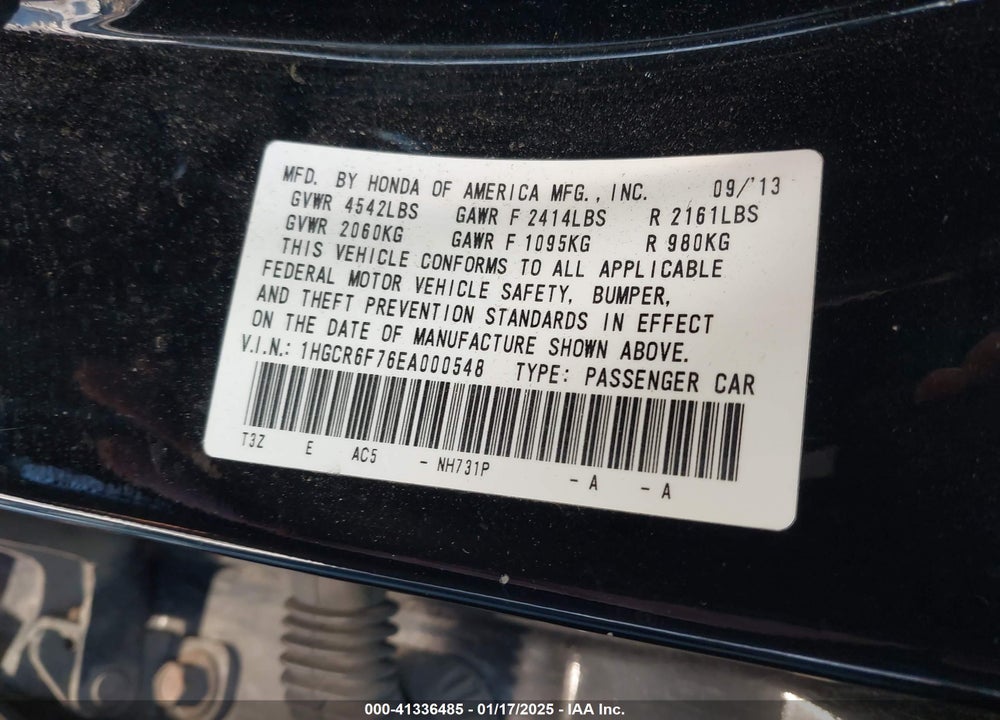 2014 HONDA ACCORD HYBRID VIN: 1HGCR6F76EA000548