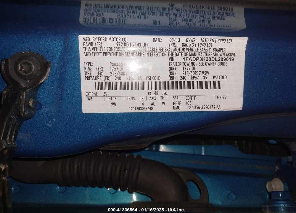 2013 FORD FOCUS VIN: 1FADP3K28DL289619