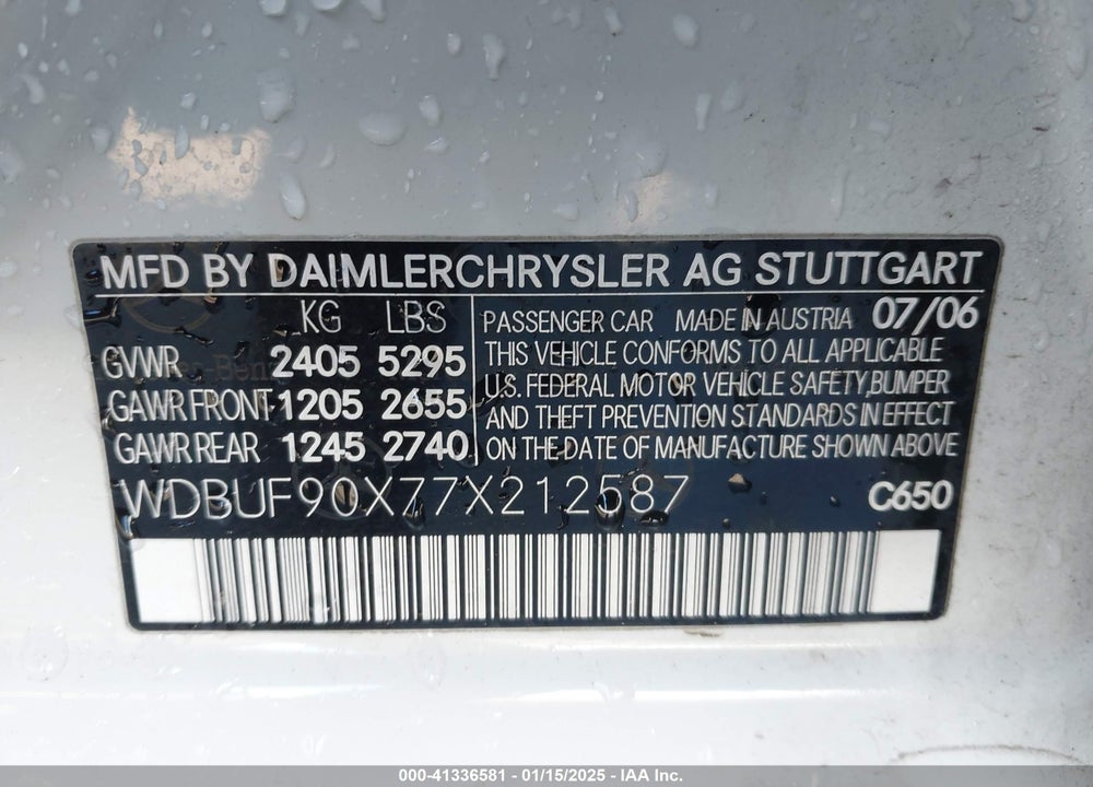 2007 MERCEDES-BENZ E 550 4MATIC VIN: WDBUF90X77X212587