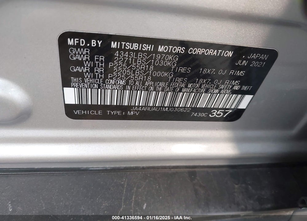 2021 MITSUBISHI OUTLANDER SPORT 2.0 BE AWC/2.0 ES AWC/2.0 LE AWC/2.0 SE AWC VIN: JA4ARUAU1MU030622