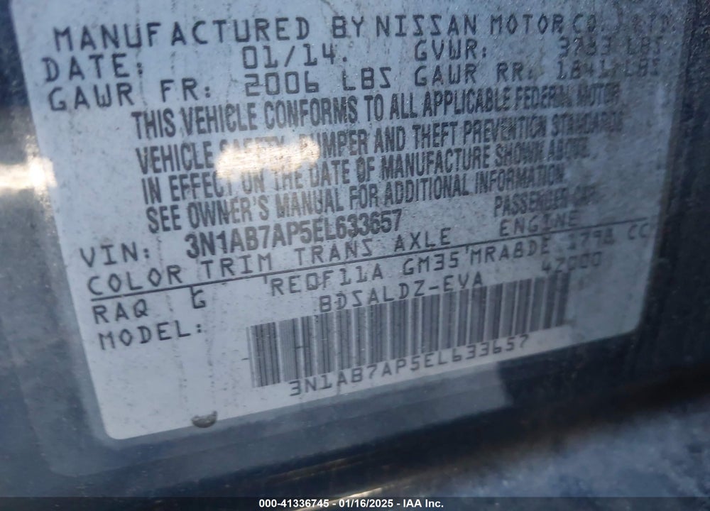 2014 NISSAN SENTRA VIN: 3N1AB7AP5EL633657