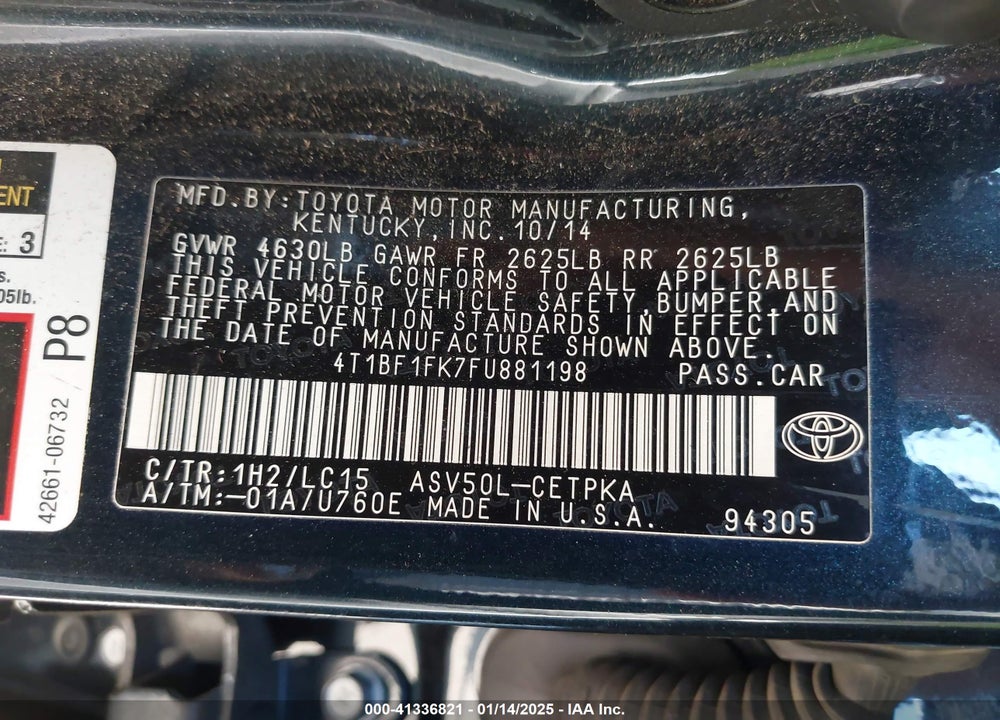 2015 TOYOTA CAMRY VIN: 4T1BF1FK7FU881198