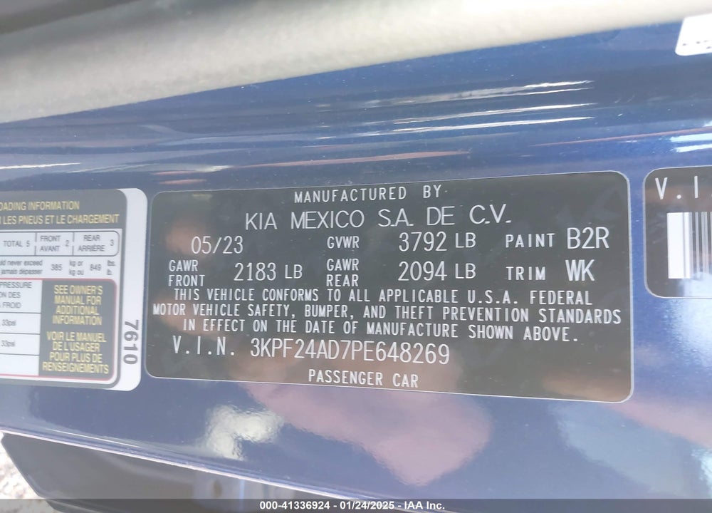 2023 KIA FORTE LXS VIN: 3KPF24AD7PE648269