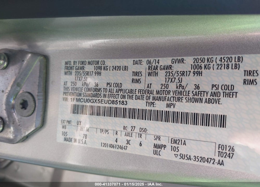 2014 FORD ESCAPE SE VIN: 1FMCU0GX5EUD85183