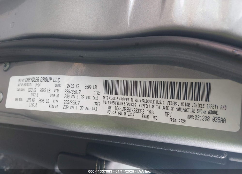 2014 JEEP CHEROKEE SPORT VIN: 1C4PJMAB5EW233363