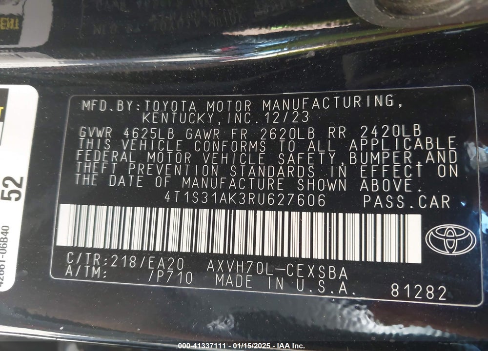 2024 TOYOTA CAMRY HYBRID VIN: 4T1S31AK3RU627606