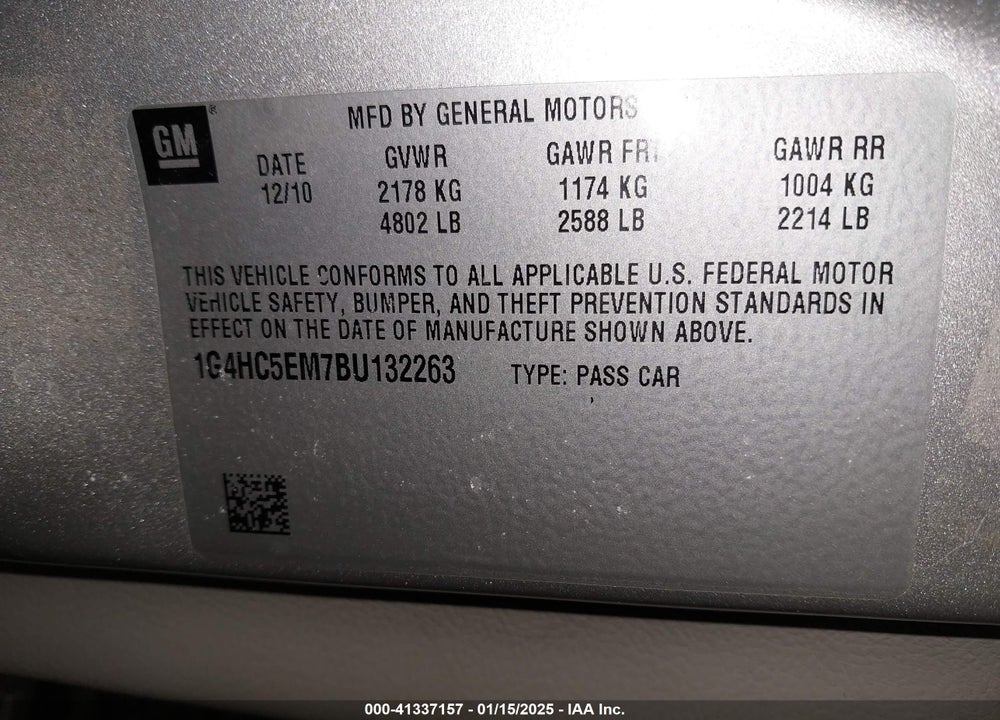 2011 BUICK LUCERNE CXL VIN: 1G4HC5EM7BU132263