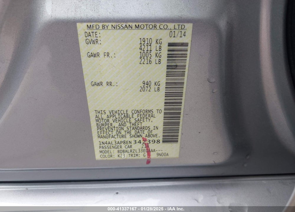 2014 NISSAN ALTIMA VIN: 1N4AL3AP8EN342398