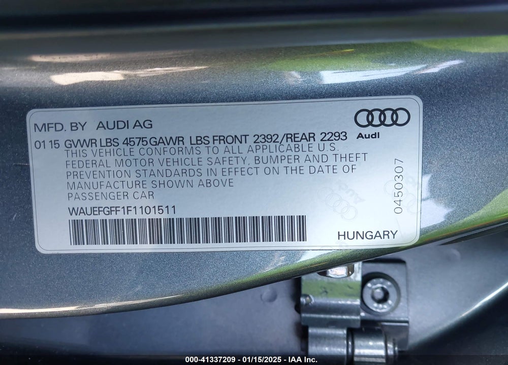 2015 AUDI A3 2.0T PREMIUM VIN: WAUEFGFF1F1101511