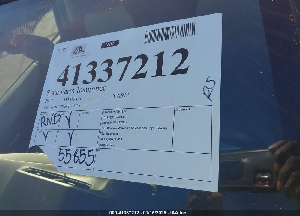 2012 TOYOTA YARIS VIN: JTDJTUD35CD536365