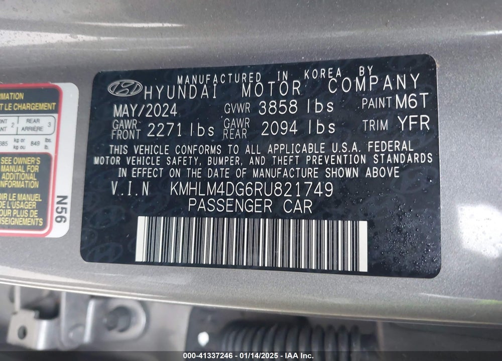2024 HYUNDAI ELANTRA SEL VIN: KMHLM4DG6RU821749