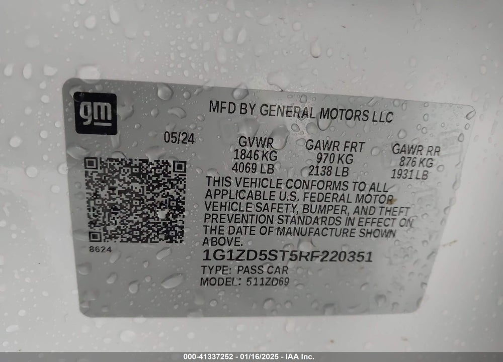 2024 CHEVROLET MALIBU VIN: 1G1ZD5ST5RF220351