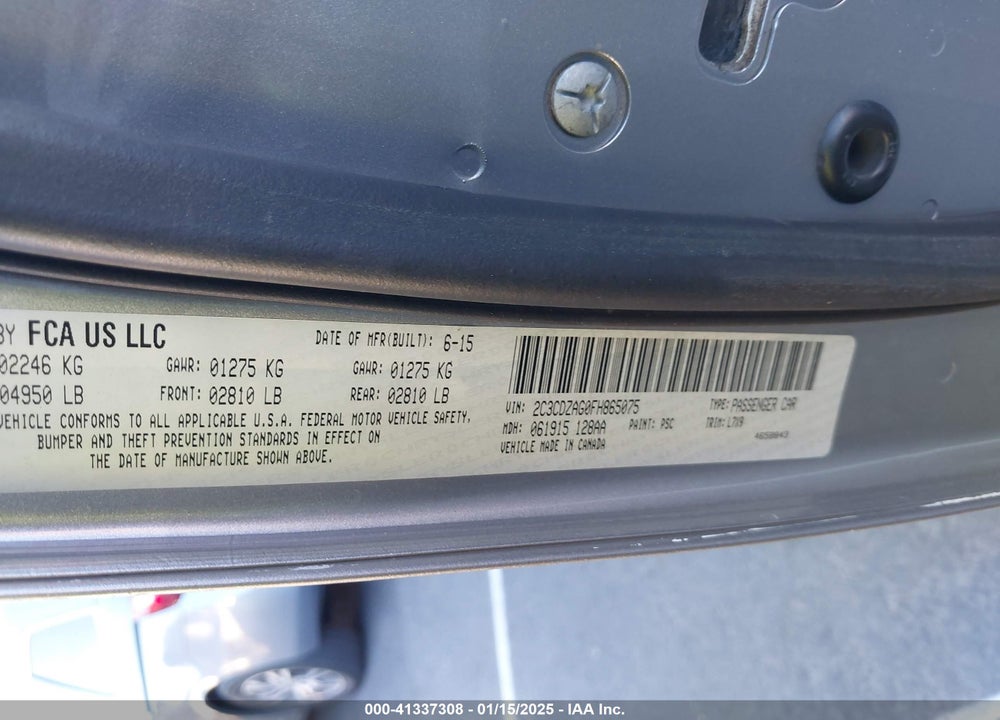 2015 DODGE CHALLENGER SXT VIN: 2C3CDZAG0FH865075