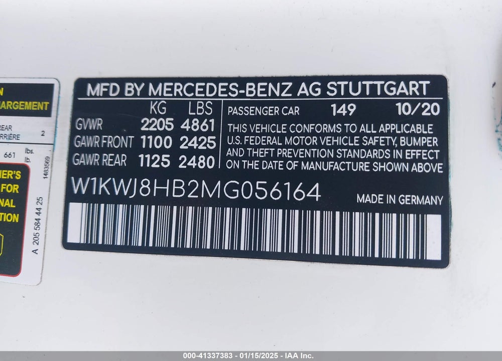 2021 MERCEDES-BENZ AMG C 63 VIN: W1KWJ8HB2MG056164