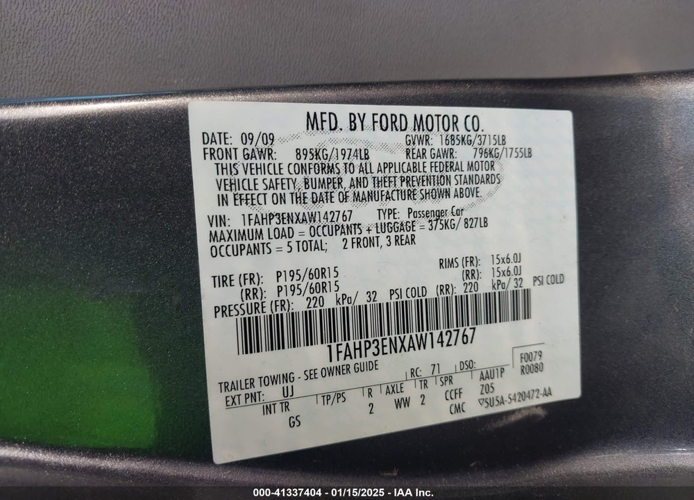 2010 FORD FOCUS S VIN: 1FAHP3ENXAW142767