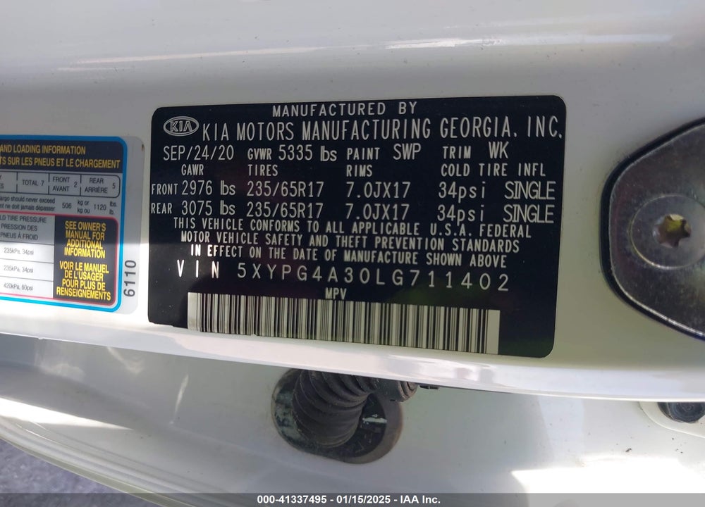 2020 KIA SORENTO VIN: 5XYPG4A30LG711402