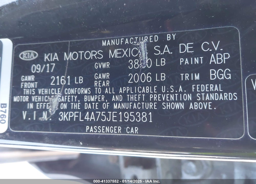 2018 KIA FORTE VIN: 3KPFL4A75JE195381