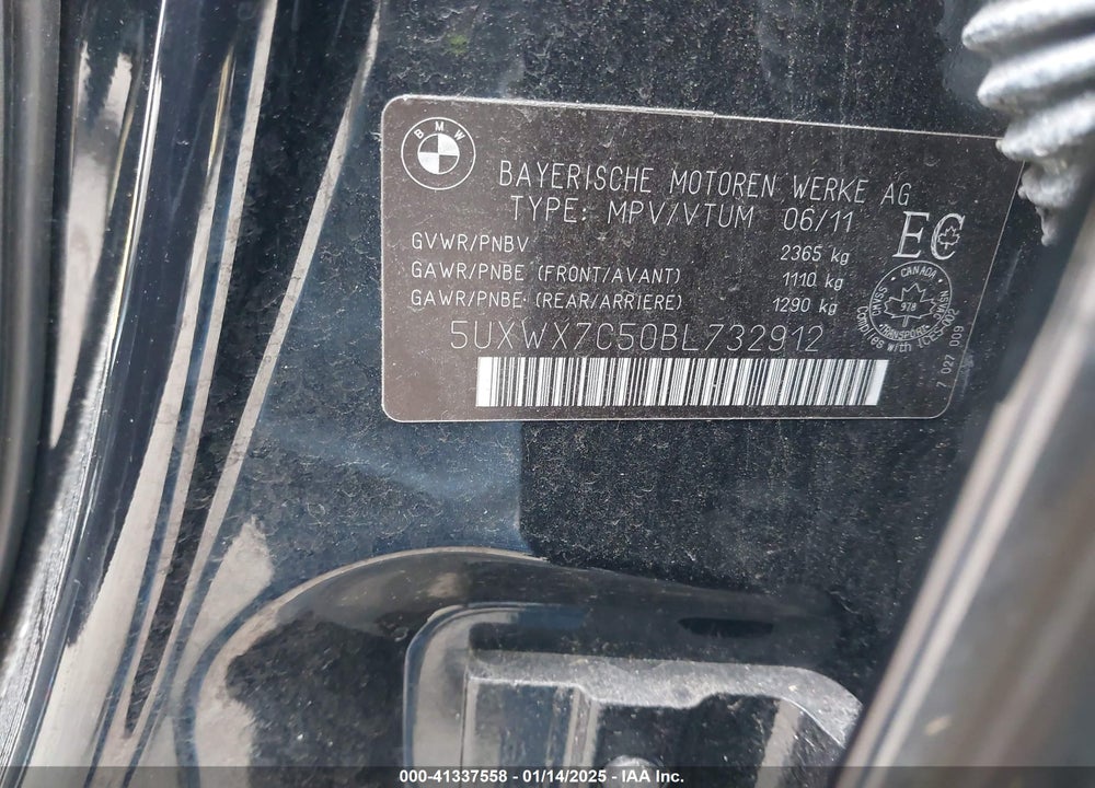 2011 BMW X3 XDRIVE35I VIN: 5UXWX7C50BL732912