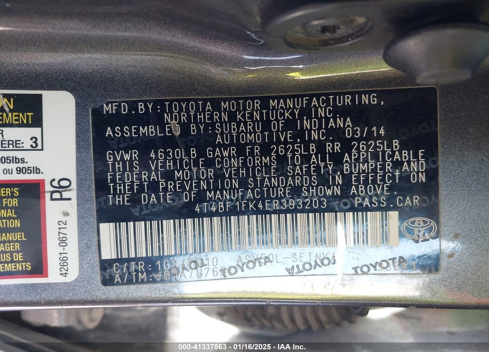 2014 TOYOTA CAMRY LE VIN: 4T4BF1FK4ER393203